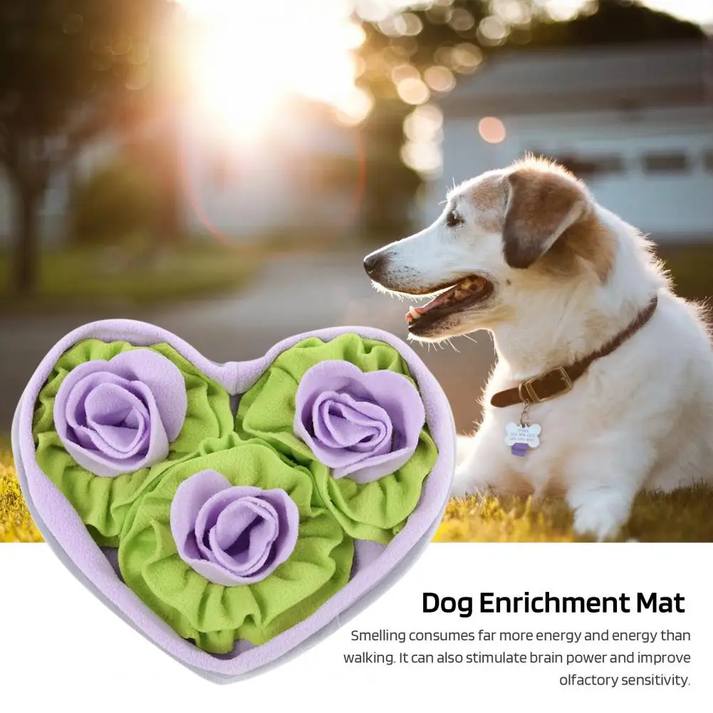 Interactive Snuffle Mat Dog Pet Dog Lick Mat Slow Feeding Sniffing Mat Heart Rose Flower Shape Interactive Dog Puzzle Toy