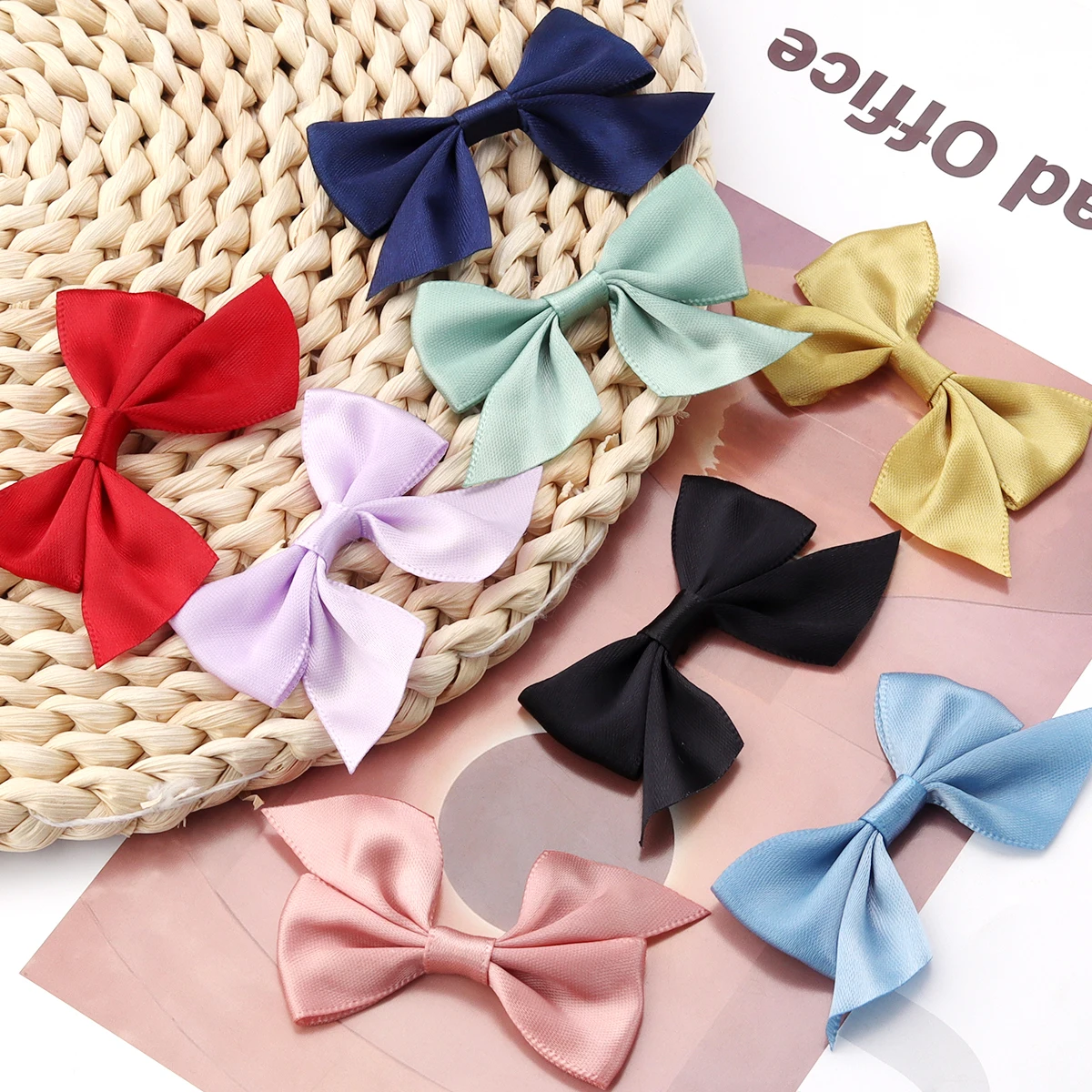 20pcs/lot 4x7cm Polyester Satin Ribbon Bows Colorful Handmade Bow Tie For DIY Handcraft Hairclip Party Decoration Accessories