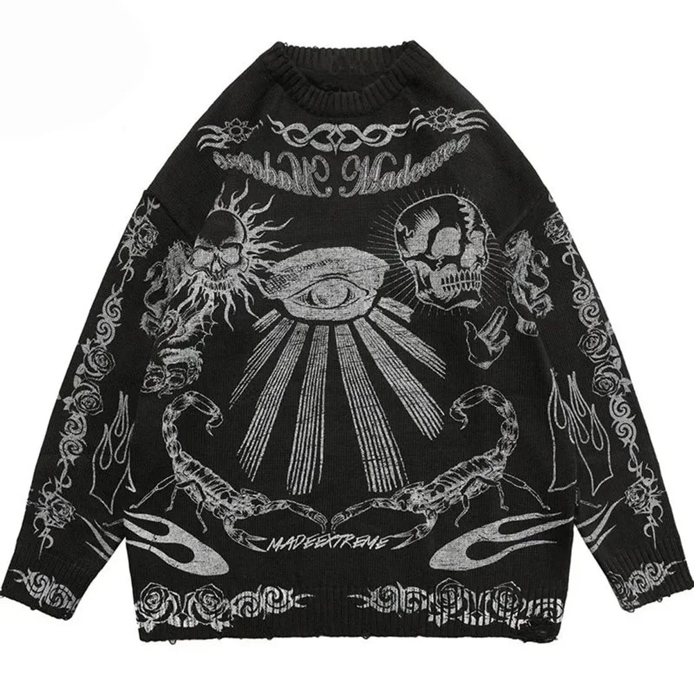 Maglione da uomo teschio gotico stampa occhio Streetwear Design Pullover giovane personalità vestibilità ampia accogliente quotidiano lavorato a