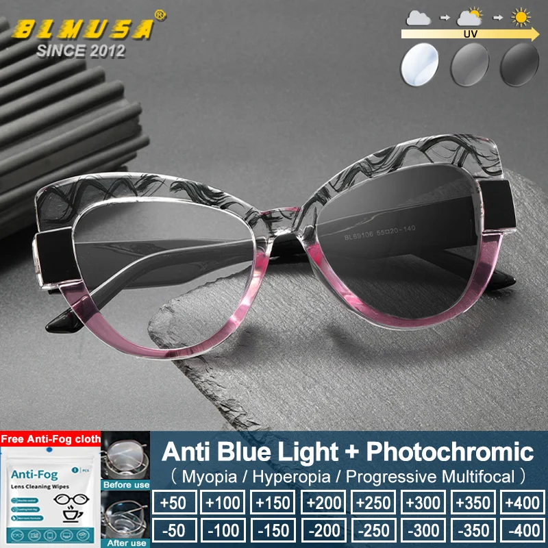 

BLMUSA (L) Элегантные женские очки в двухцветном дизайне, оправа «кошачий глаз», с защитой от синего света, для коррекции близорукости и дальнозоркости, для чтения, с диоптриями