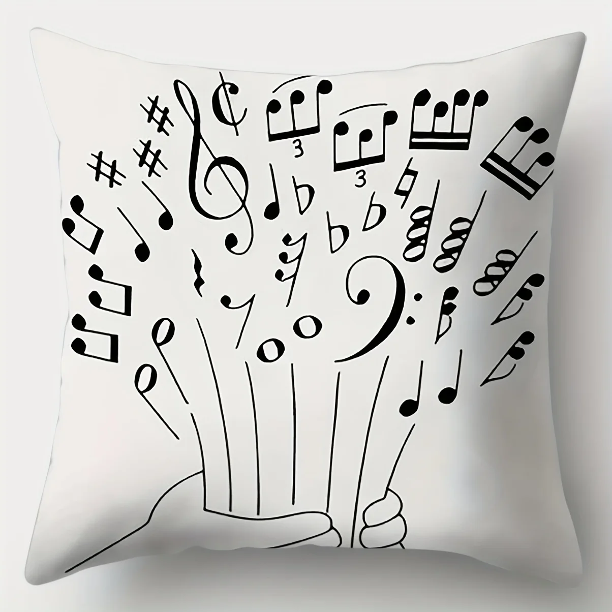 Music Note Throw Pillow Covers, Black White Musical Symbol Cushion Cases, 18x18 Decorative Pillowcases Living Room Bedroom Sofa