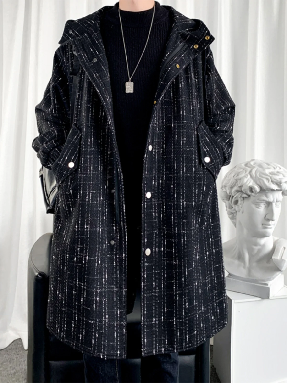 

Мужское пальто Bla с капюшоном средней длины в британском стиле, модная верхняя одежда для весеннего сезона, премиум-класс