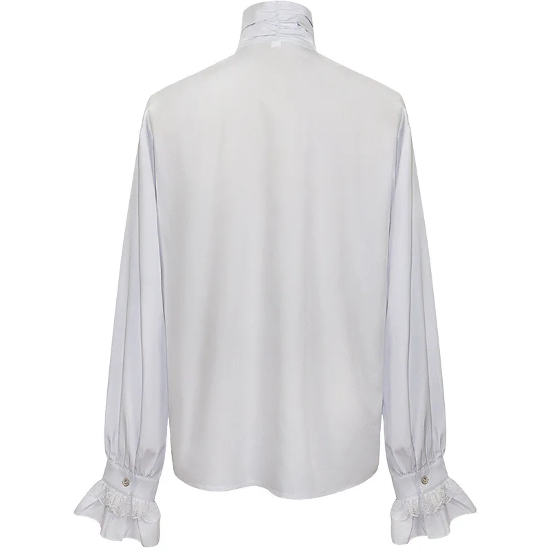 Victoria Shirt Long Sleeves Jabot Lace Tie Men Gothic Punk Ruffle Frill Tops Wedding Halloween Costume Men Vintange