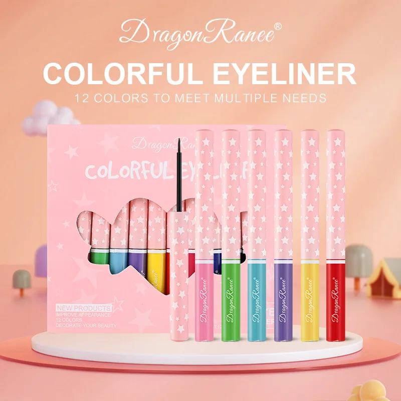 12 colori/scatola Set di penne per Eyeliner liquido colorato trucco colorato opaco ad asciugatura rapida fodera per occhi viola bianco a lunga durata senza sbavature