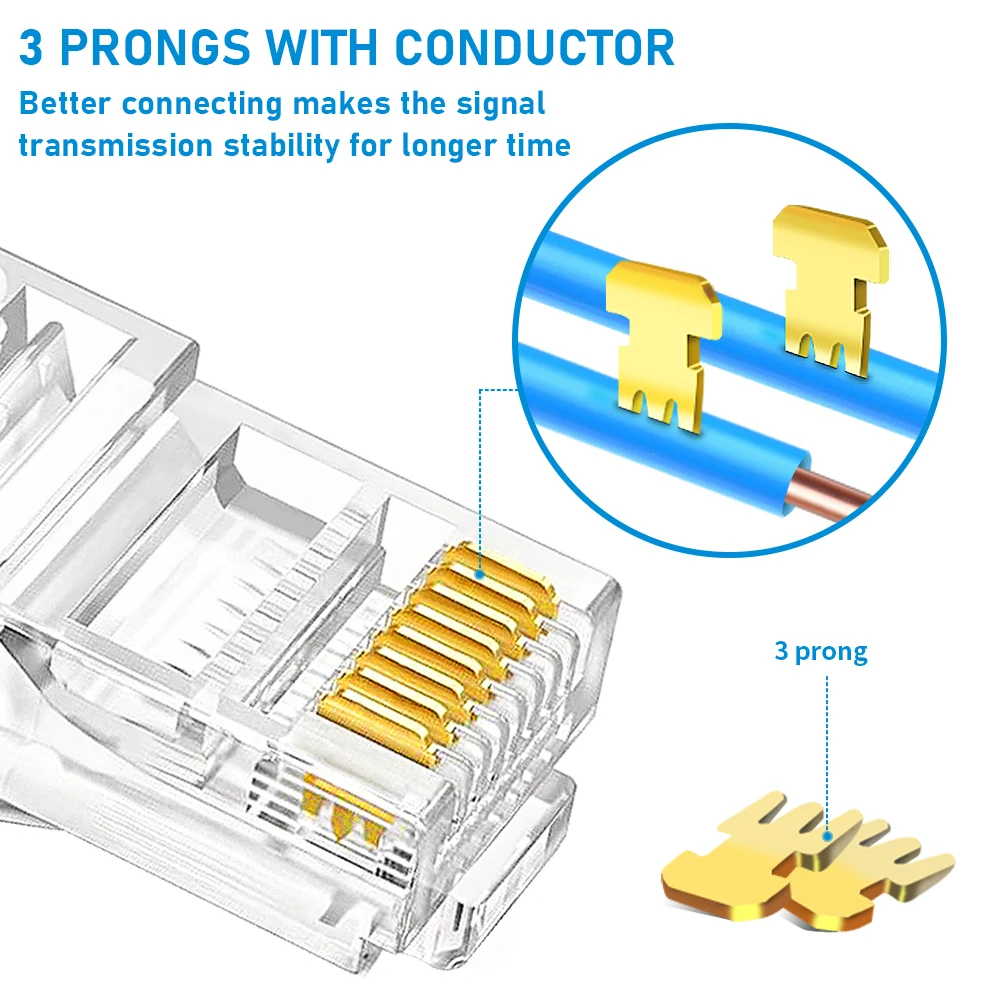 10/20/30/50Pcs Pass Through RJ45 Cat6/Cat5e Connectors Crystal End 8P8C Crimp UTP Standard Ethernet Network Modular Plug