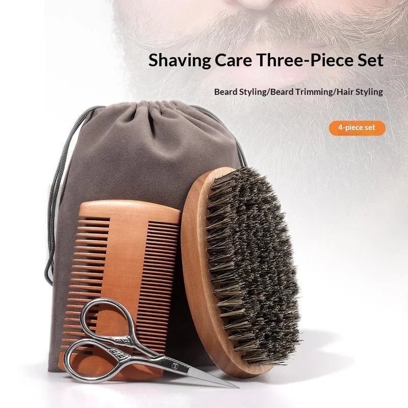 Men's Beard Grooming Set, Convenient Barber Tools, Beard Brush, Bristle Material, Comb, Scissors, Convenient Storage Bag