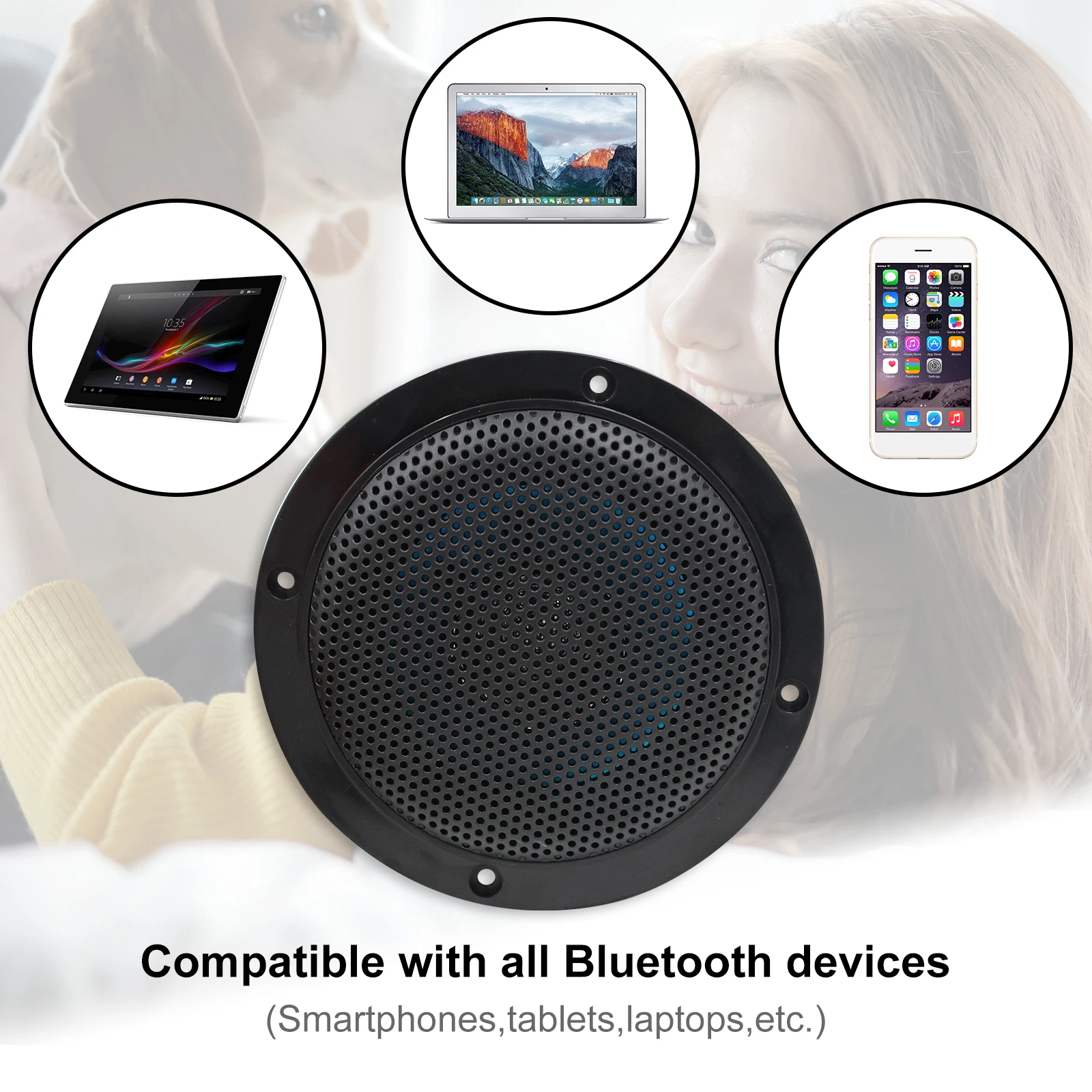 Herdio 4-calowy zestaw głośników sufitowych Bluetooth Wodoodporne głośniki morskie 160 W do łazienki Kuchnia Dom Outdoor Camper