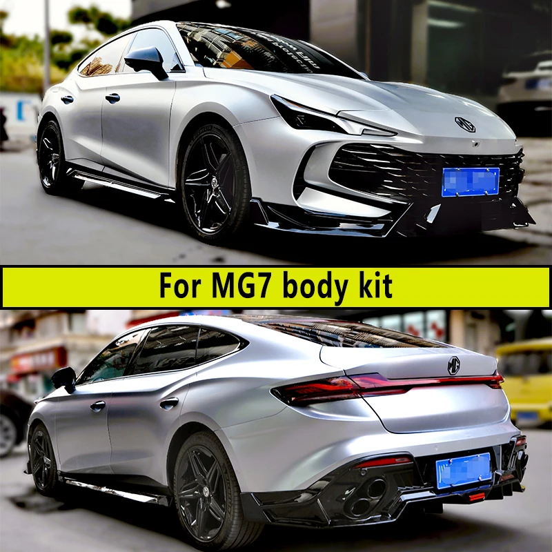 For MG7 Body Kit Carbon fiber pattern and Bright black Rear Diffuser Spoiler Front Bumper Lip Side Skirt Refit Accessories