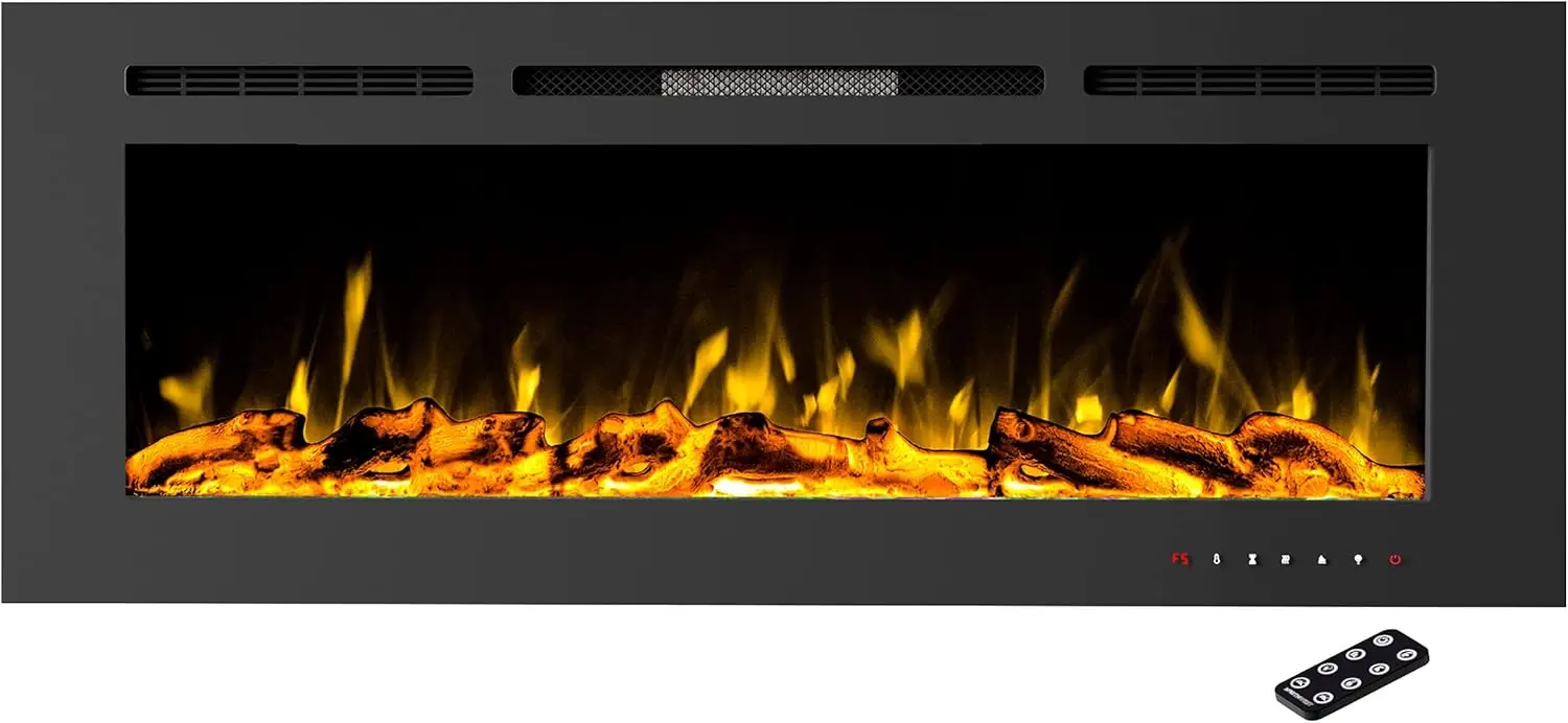 Northwest 60-Inch Wall Mounted Electric Fireplace - Heater With 3-Color Led Flames, 10 Ember Options, Adjustable Brightness,