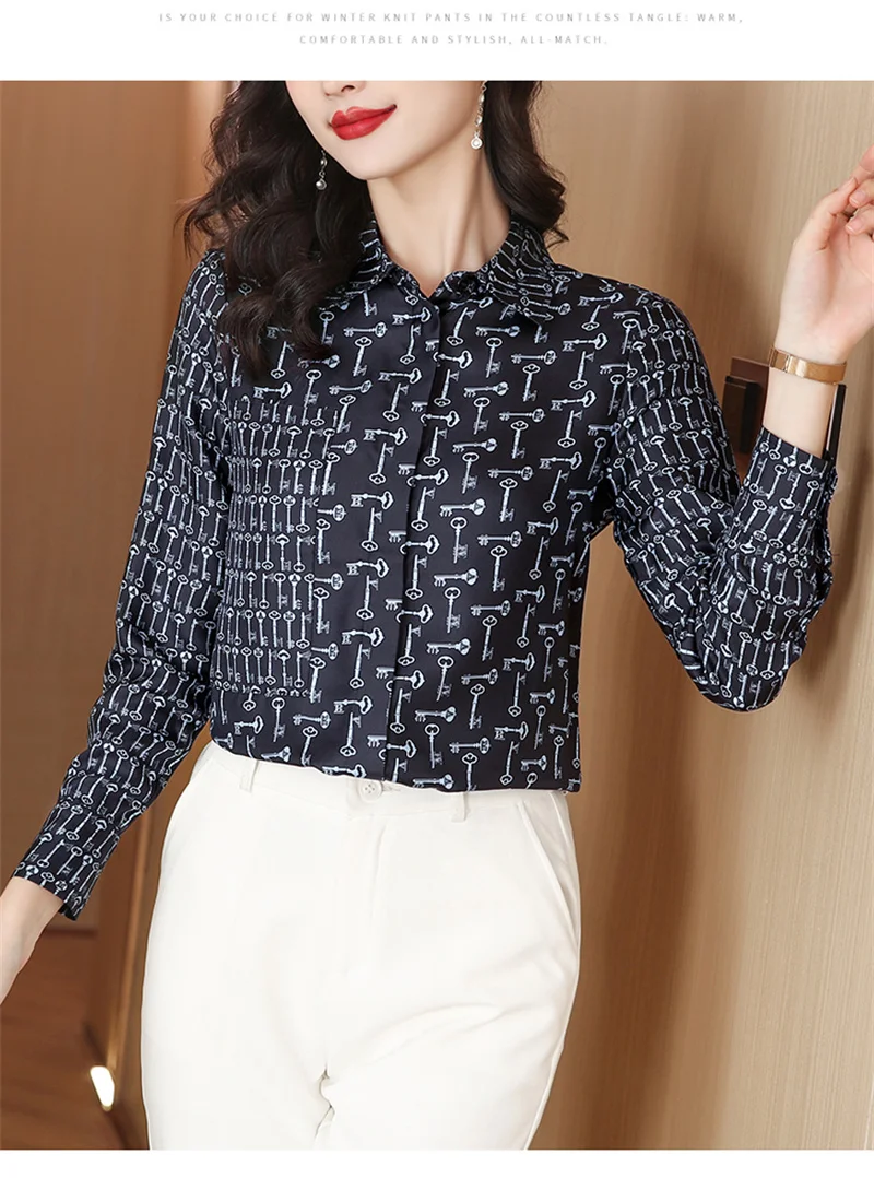 FANIECES S-4XL 2024 Spring Summer Fashion Lapel Long Sleeve Blouses Office Lady Vintage Print Shirts Tops Button Up Shirt 6847