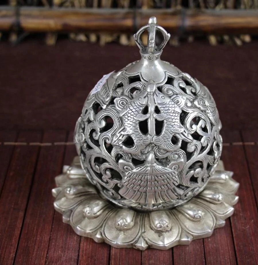 Copper Statue Copper gilding silver study home furnishings fine arts and crafts Shuangyu net cover incense burner