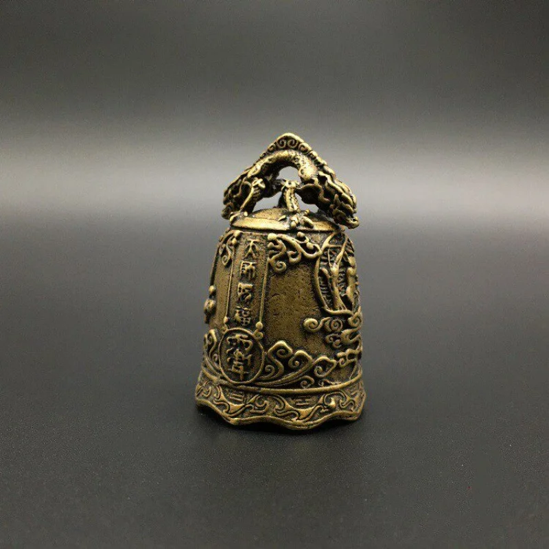 Antique Bronze Mini Dragon Nine Sons Pulao Bell Keychain Small Copper Temple Bell Auspicious Feng Shui Charm Collectible