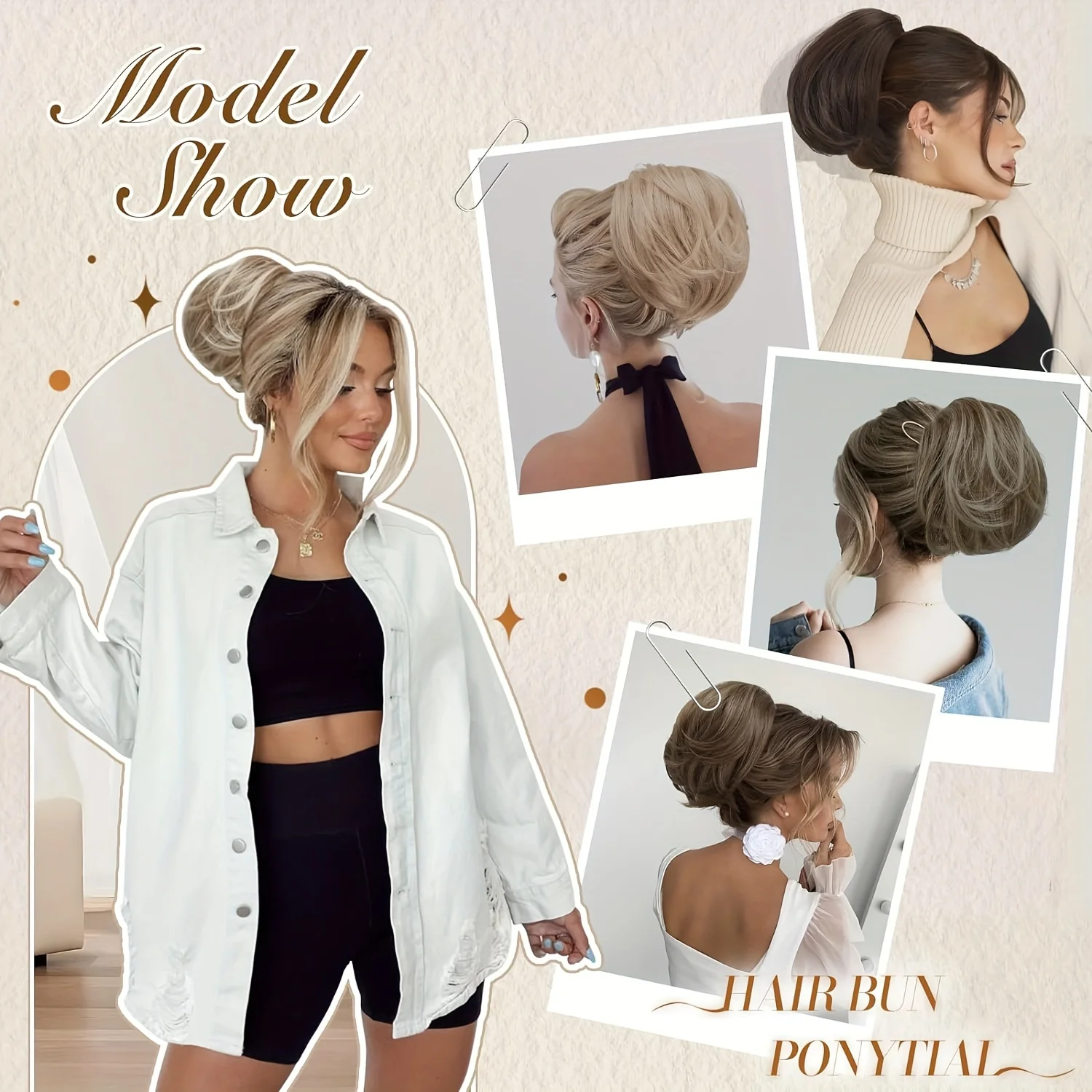 Synthetic Hair Bun Hairpiece Fully Short Ponytail Bun Mixed Blonde Hair Chignon With Comb Bun Updo  Extension For Women