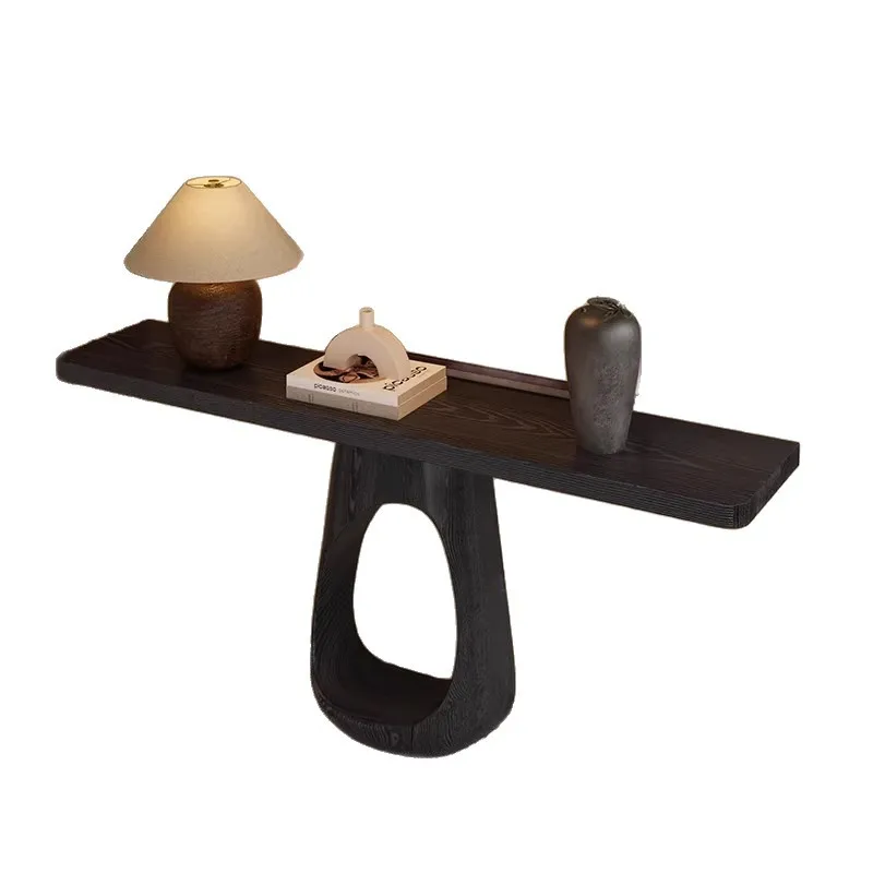

Wabi Sandy Wind Solid Wood Entrance Table Carbonized Black Entrance Against the Wall Entrance Platform
