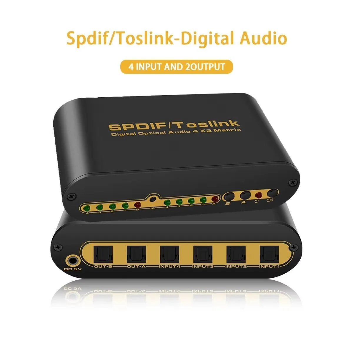 SPDIF Audio Matrix Switch 4In 2 Out Digital Optical Coaxial Splitter Converter Supports DTS HD Dolby AC3 DSD with Remote Control