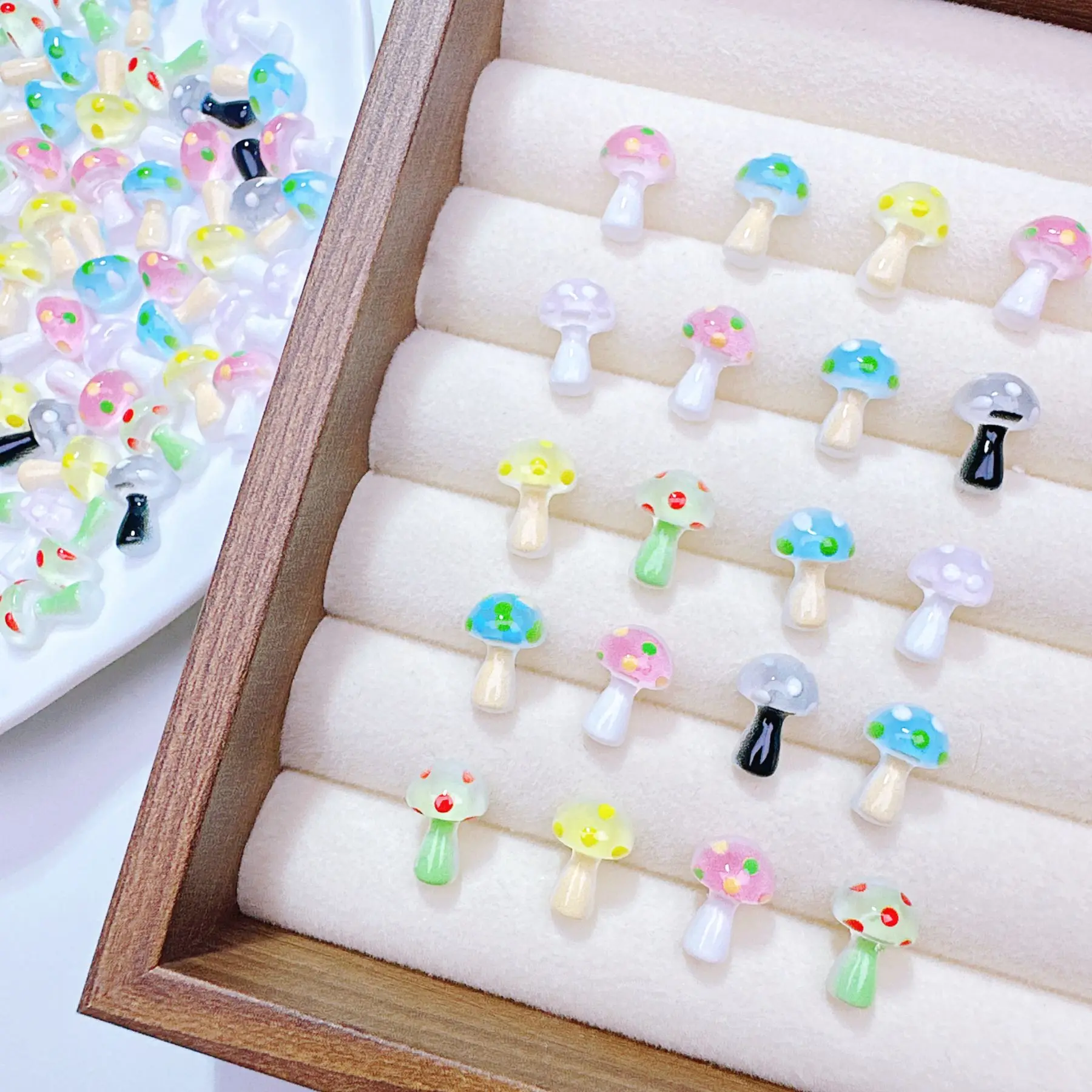 50/100/200Pcs, 8*12mm, Polka Dots, Ice Transparent, Imitation Mushroom, Plant, Nail Art, Stereo, DIY, Wear Nail Accessories