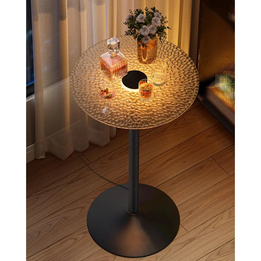 

Round Bar Table, 41.3 Inches Tall Cocktail Pub Table with MultiColored Lights and Glass Top, Large Steel Base, for Kitchen, Bis