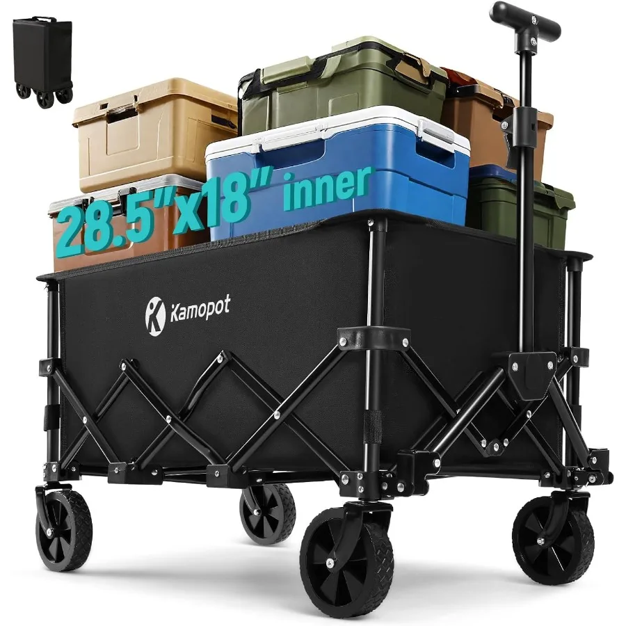 

Collapsible Wagon on Wheels Folding Wagon for Grocery Park Sports Yard Beach Event Pets. Portable Utility Cart w DIY Wheels Lig