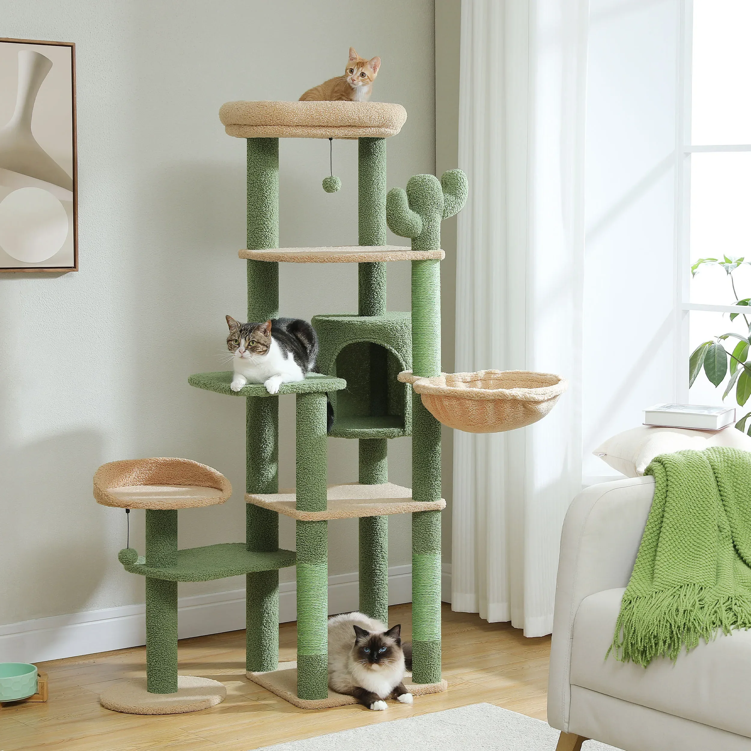 

%a Tree for Large Cat Multi-Level Cat Tower for Indoor Cats Cat Condo with Large Hammock Scratching Post 2 Perches