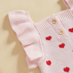 Adorable Toddler Valentine s Day Romper with Heart Print and Ruffle Sleeves Square Neckline Perfect Spring Outfit for Baby