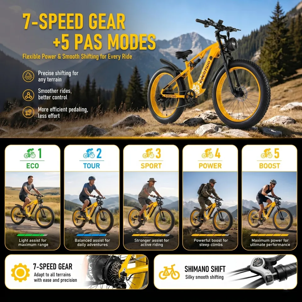 1500W Electric Mountain Bike 26" Fat Tire 48V 17.5Ah 34MPH Off-Raod e Bike image 8