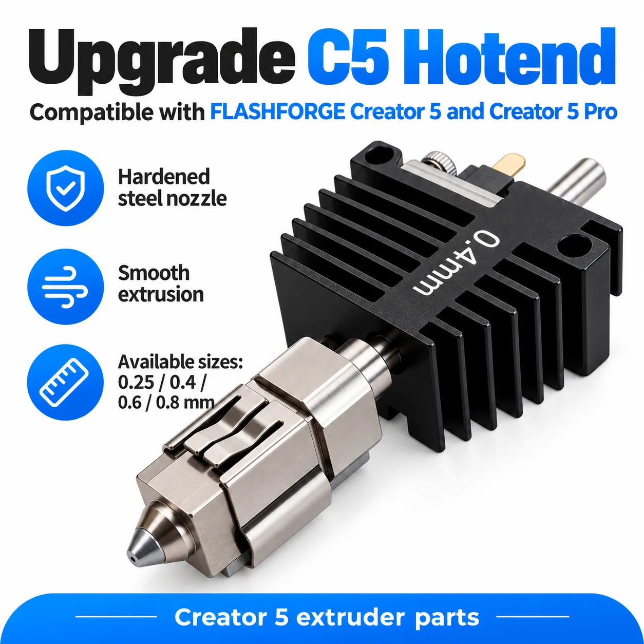Upgrade Hotend Assembly For Flashforge Creator 5 Creator 5 Pro C5 Pro 0.25 0.4 0.6 0.8mm Quick-Swap Nozzle With Brush 3D Printin 5
