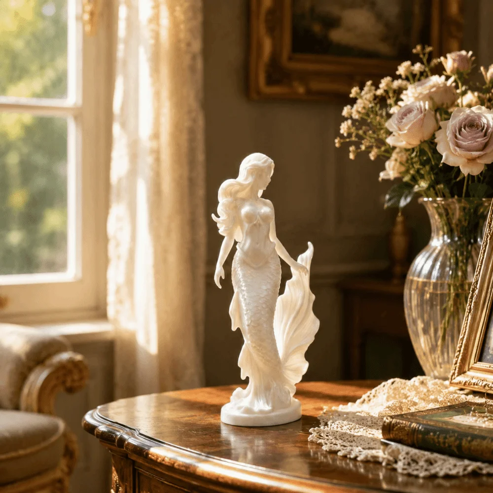 Statue de sirène imprimée en 3D exquise, sculpture sur le thème de l'océan, décoration de la maison, ornements de bureau féériques