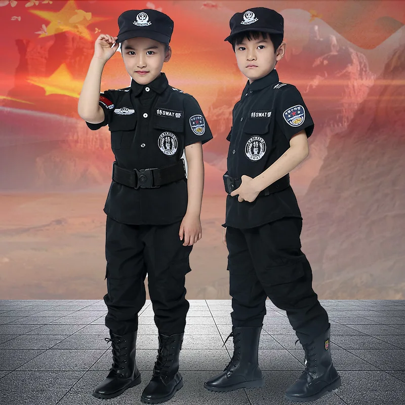 Policemen Costumes Children Cosplay For Kids Army Police Uniform Clothes Set Long Sleeve Fighting Performance Uniforms Boy Girl