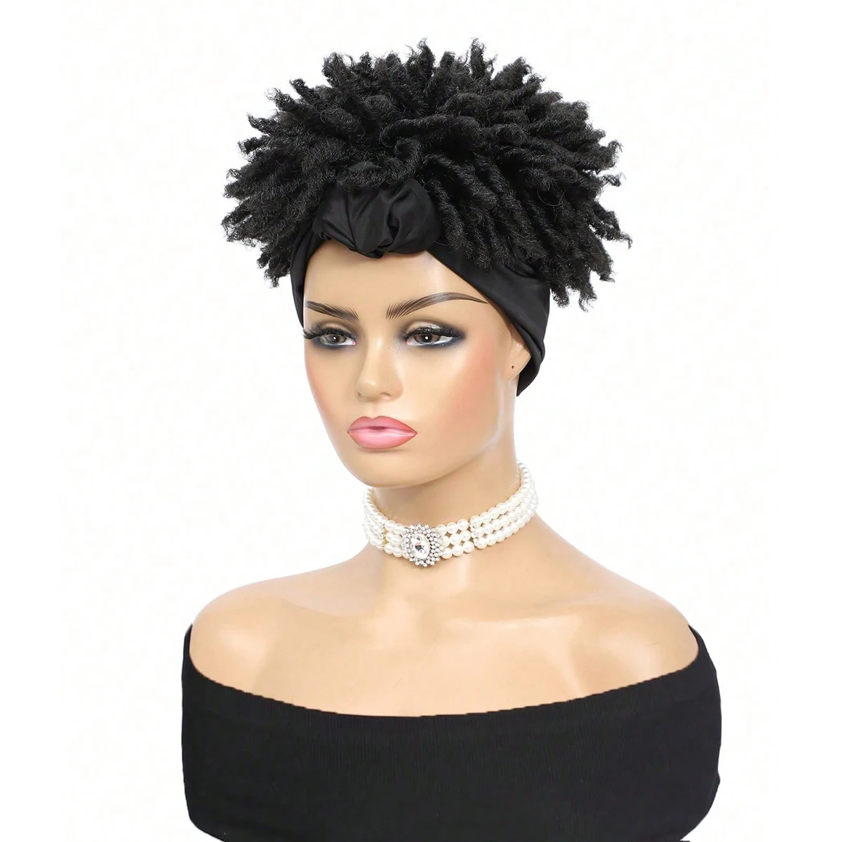 Кудрявый парик с повязкой на голову, черный вьющийся парик с повязкой на голову с челкой для женщин, синтетический афро вьющийся парик из волос с короткой повязкой на голову