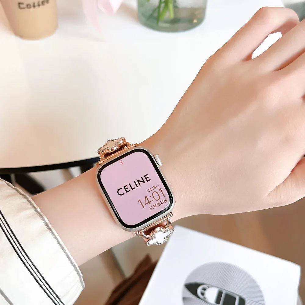 Metal Leather crocodile pattern Strap for Apple Watch Band 40mm 41mm 42mm 44mm 45mm 38 49mm Women Wristband for Apple 8 7 6 5 4