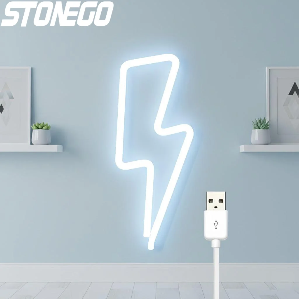 

Creative LED Lightning Shaped Festival Home Atmosphere Lamp Stylish Neon Style Design Multicolor Light Decor