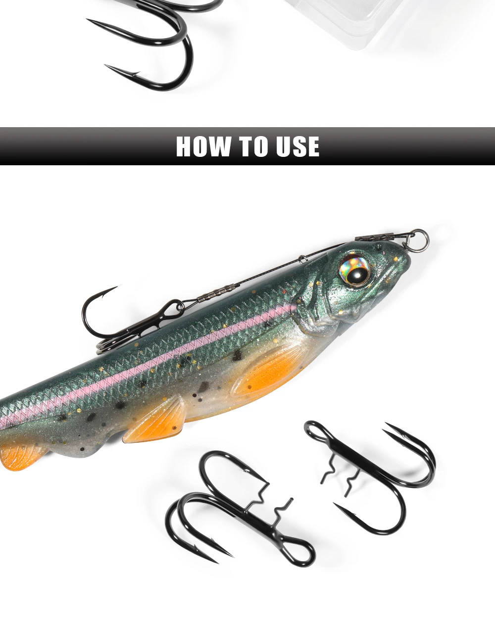 Spinpoler 2X starke T-förmige Drillinge Angelhaken # 4 # 2 # 1 # 1/0 mit fest geschweißten Spikes für Shad Swimbait, schwarzes Nickel, 6 Stück – Detail 7