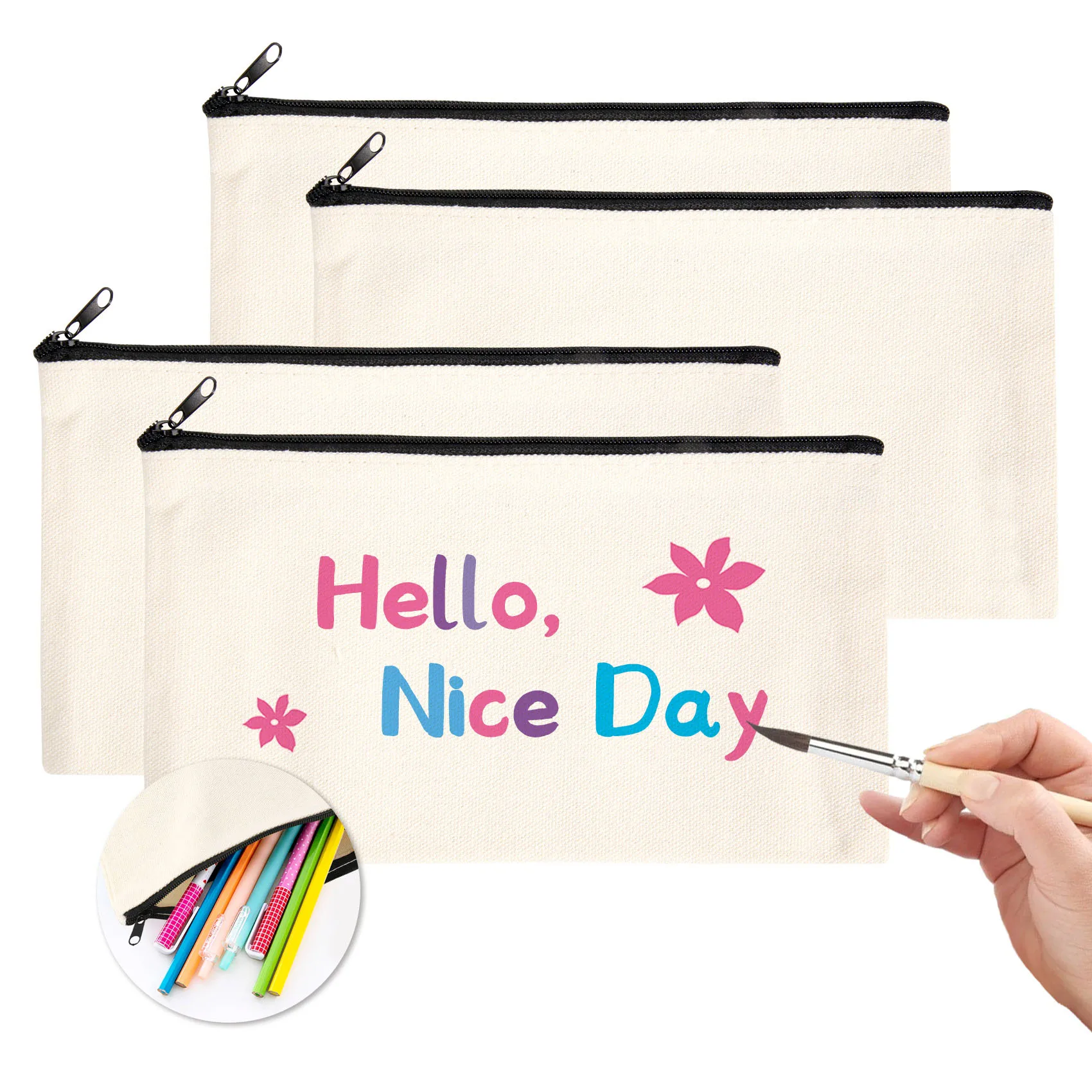 

40Pcs Canvas Zipper Bag Pencil Case Cosmetic Bag Blank Bag DIY Craft Bag Cosmetic Bag Cosmetic Bag DIY Craft School