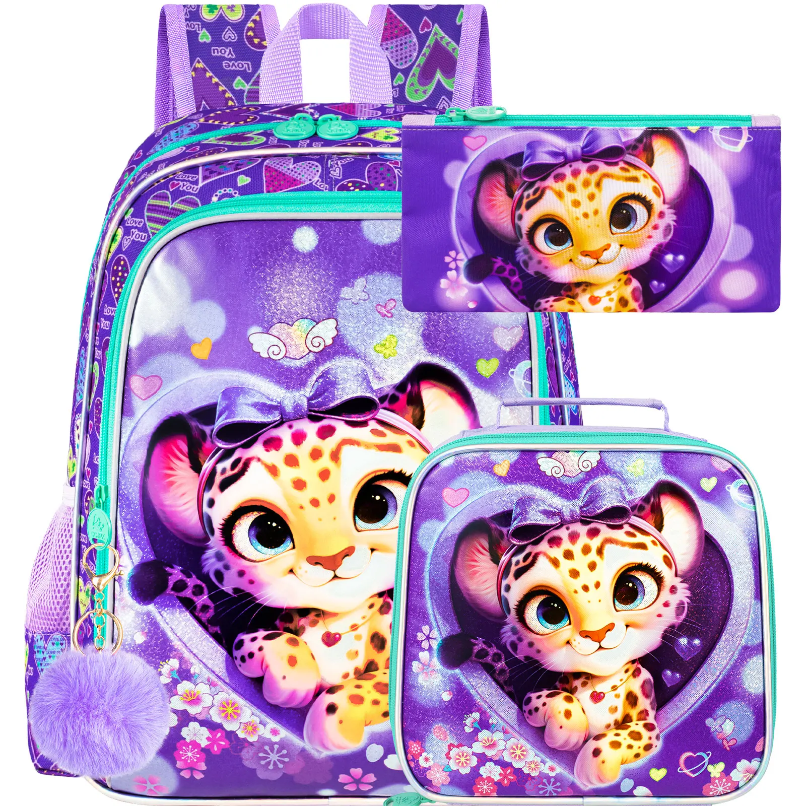3PCS Ergonomic Kids Backpack Set, Handbag & Pen Pouch, Lightweight Durable Spacious Daypack for Elementary School
