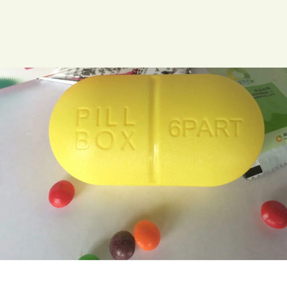 منظم حبوب الدواء البيضاوي باللون الأصفر الفاتح، حاوية محمولة مكونة من 6 مقصورات للسفر والتخييم ملصق معلومات شخصية #3