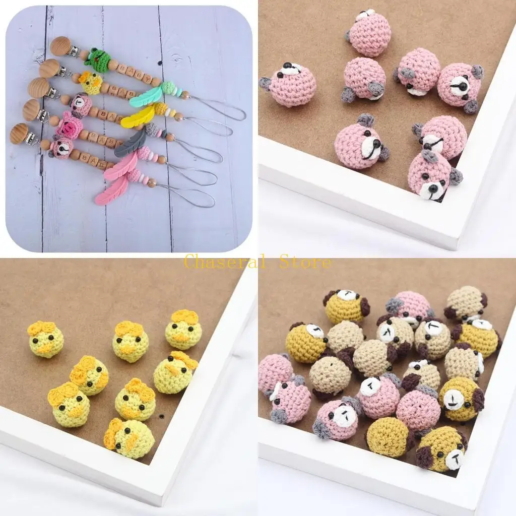 

E7CE 5 Pcs/Pack Handmade Crochet Woolen Animal DIY Pacifier Clip Chain Accessories