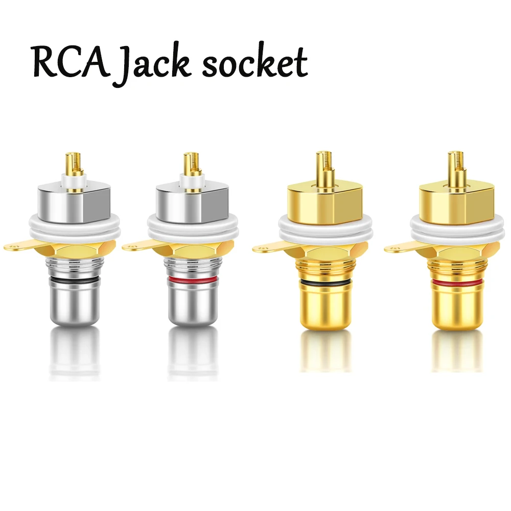 4PCS RCA Connector Female Socket Chassis CMC Connectors 28mm Audio Jack Bulkhead Red Black Cycle Nut Solder Gold Plated Plug