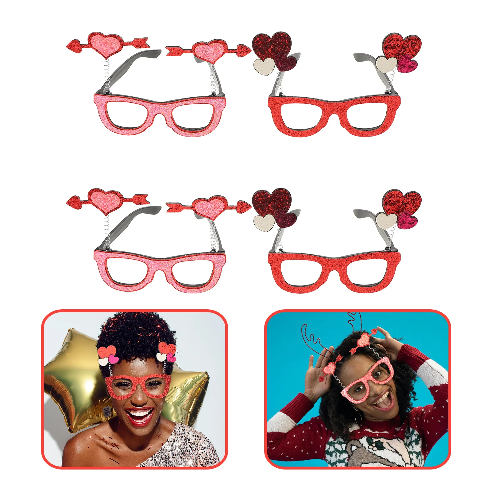 

4pcs Heart Sunglasses For Valentine'S Day Photo Booth Props Festival Accessories Plastic Heart-Shaped Glasses Women Party Favors