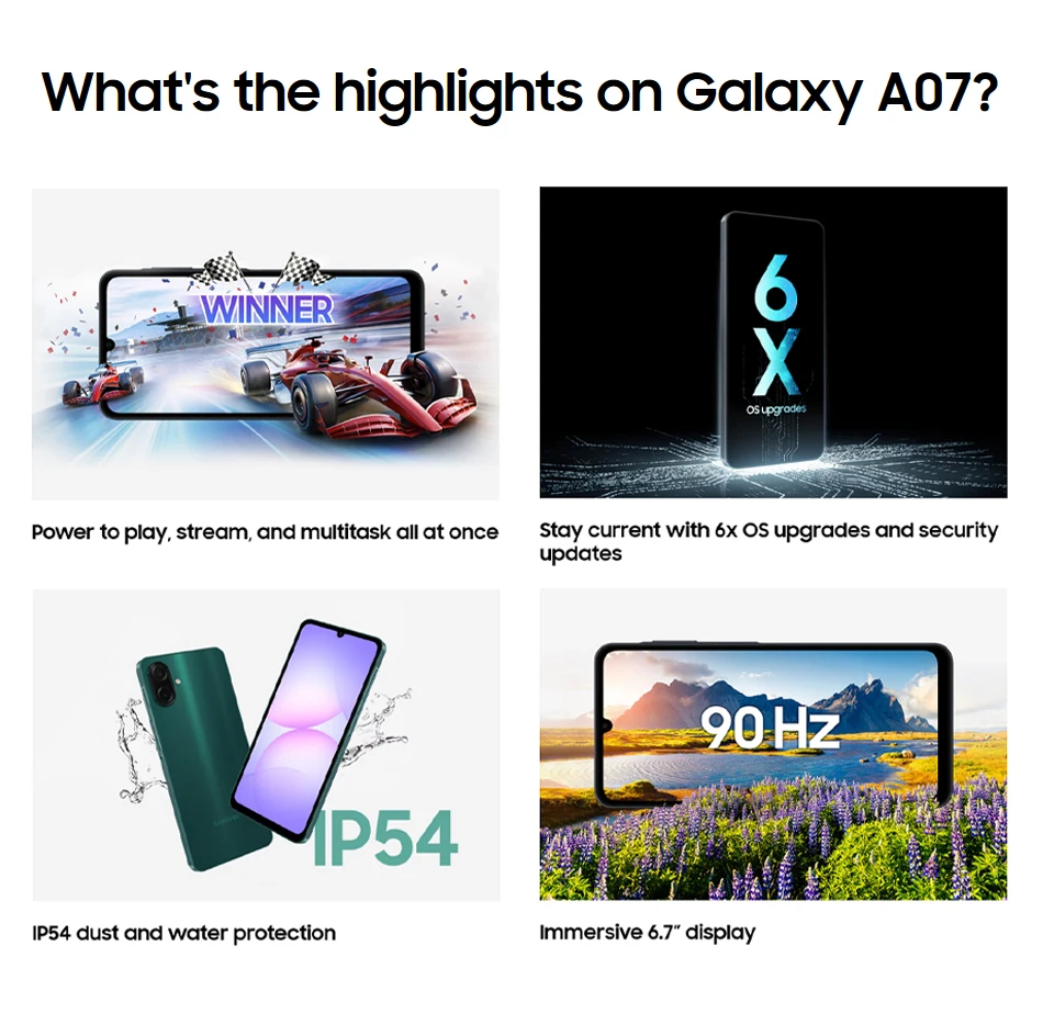 Samsung Galaxy A07 Mobile Phone Global Version 5000mAh Large Battery 50MP Main Camera 6.7" 90Hz 1600x720 Display