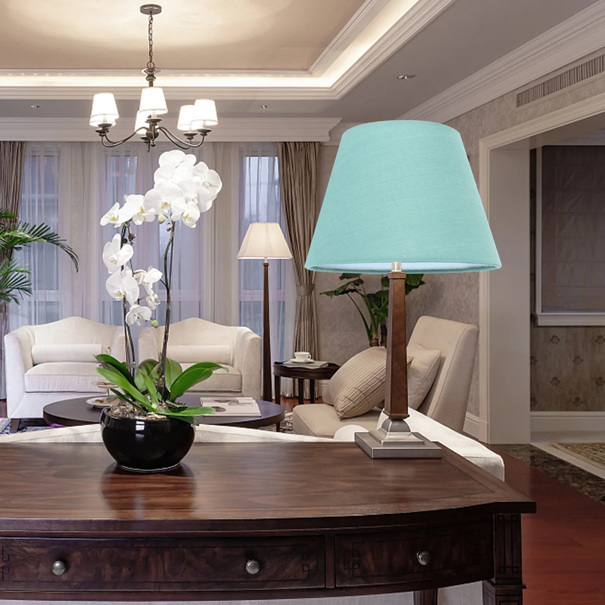 European and American Fabric Lampshade Country Decor Wicker Shades Pendant Light Table