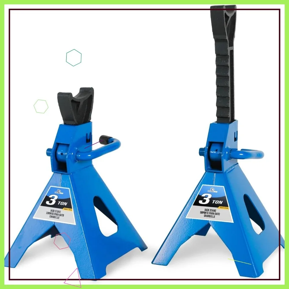 3トンの頑丈なスチール製ジャッキスタンド、高さ調節可能（11.4～16.8インチ）、ガレージや修理工場での安全な車両リフトに最適