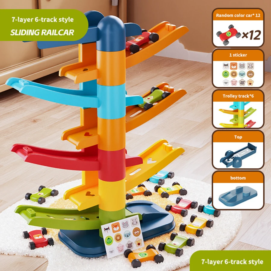 Cartoon Puzzle Kinder Gleiten Track Auto Mini Auto Trägheit Mädchen Baby 3-jährigen Jungen Spielzeug Multi Schicht cartoon Puzzle Rutsche Auto