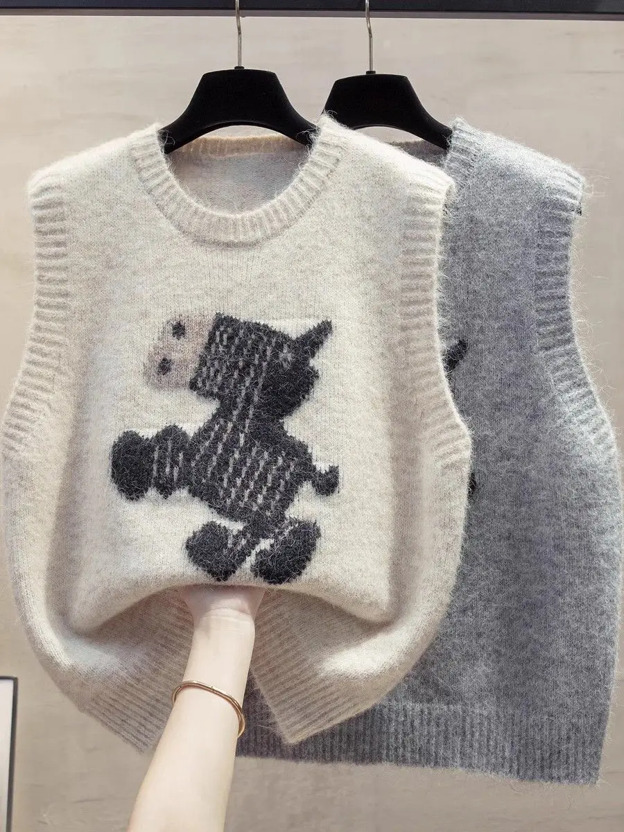 

Свободный вязаный круглый жилет, женская верхняя одежда, свитер, модный многослойный предмет, весна 2025 г., повседневная мода для поездок на работу