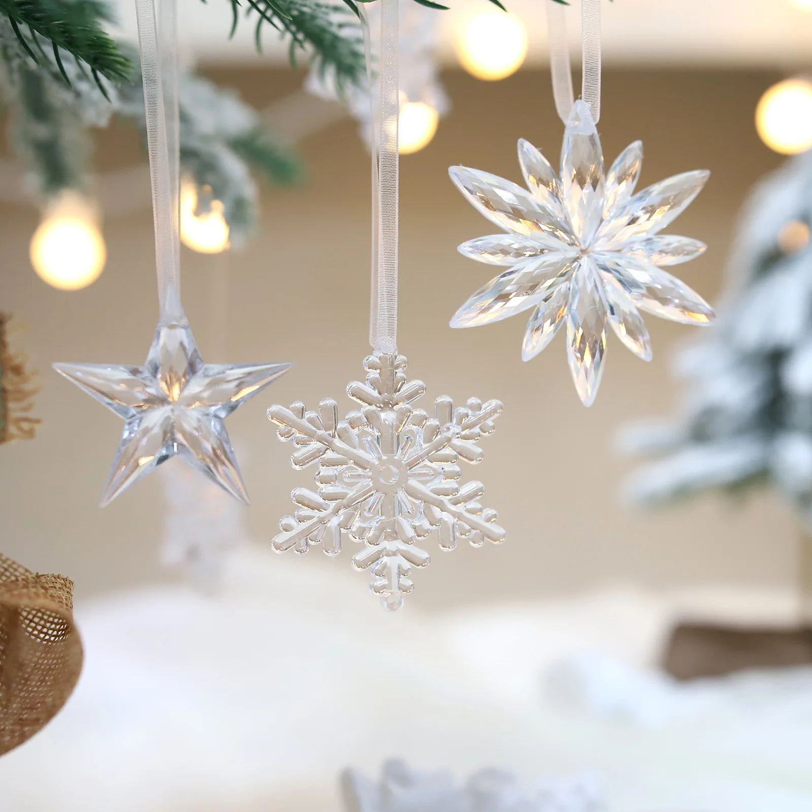 

2/3/4pcs Christmas Transparent Snowflake Pendant Christmas Tree Ornaments Christmas Decorations For Home Navidad Noel 2024 Xmas