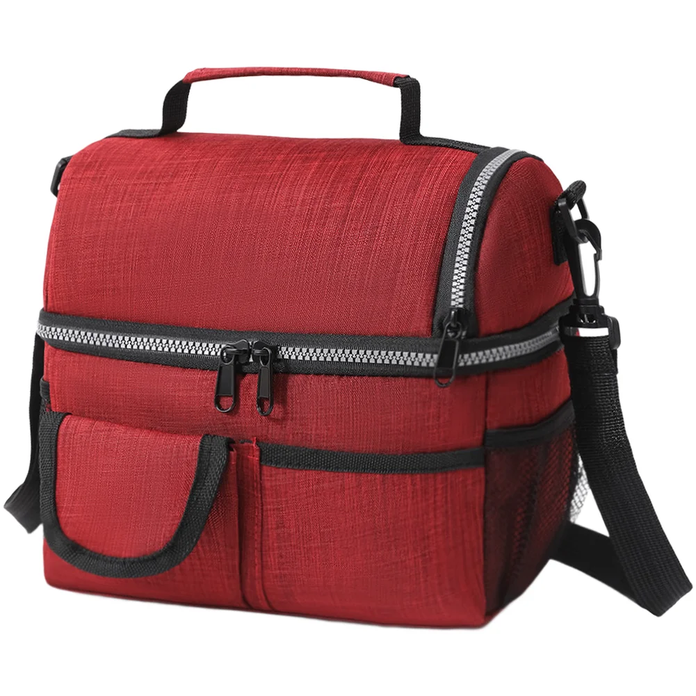 Double Layer Insulated Lunch Bag for Food Storage with 8L Capacity Portable Handle Design for Picnics Commuting and Outdoor Use