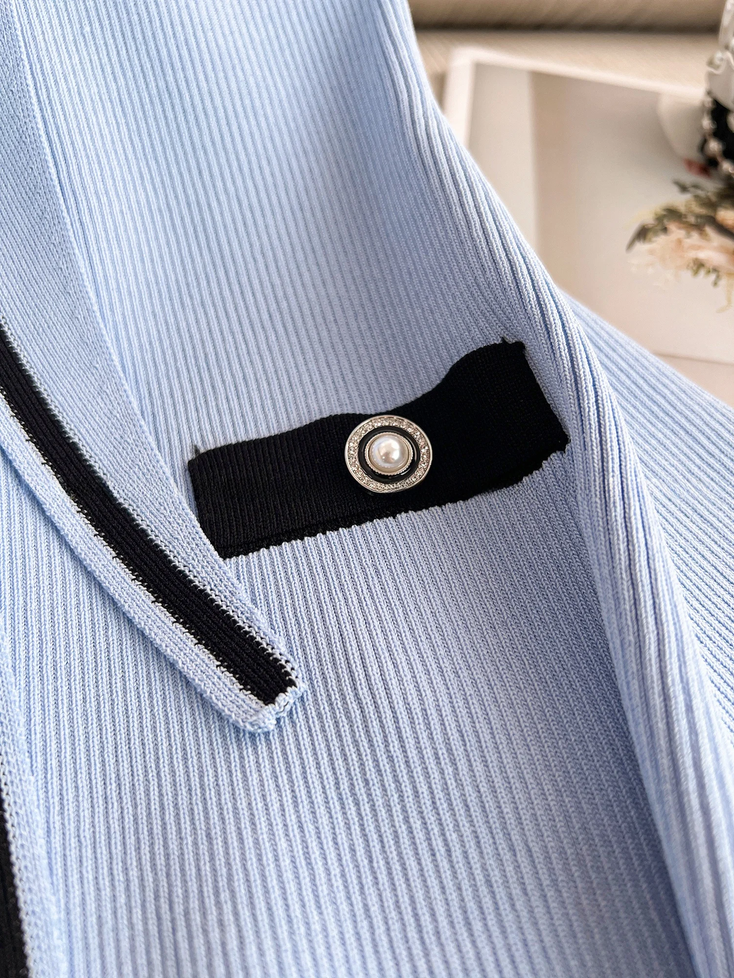 Damska dzianinowa kamizelka wyszczuplająca na lato, nowa, codzienna, w kolorze granatowym, z kołnierzykiem, podkreślająca talię, spódnica w kształcie litery A z wysokim stanem.