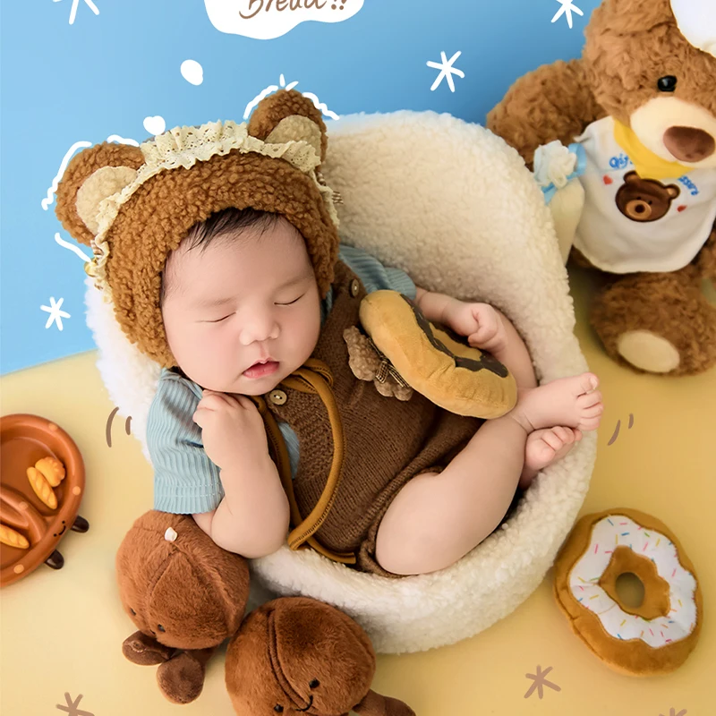 الوليد التصوير الدعائم لطيف الطفل وزرة رومبير مع مطابقة قبعة و 30 سنتيمتر دمية دب قطيفة استوديو صور اطلاق النار الملحقات #3