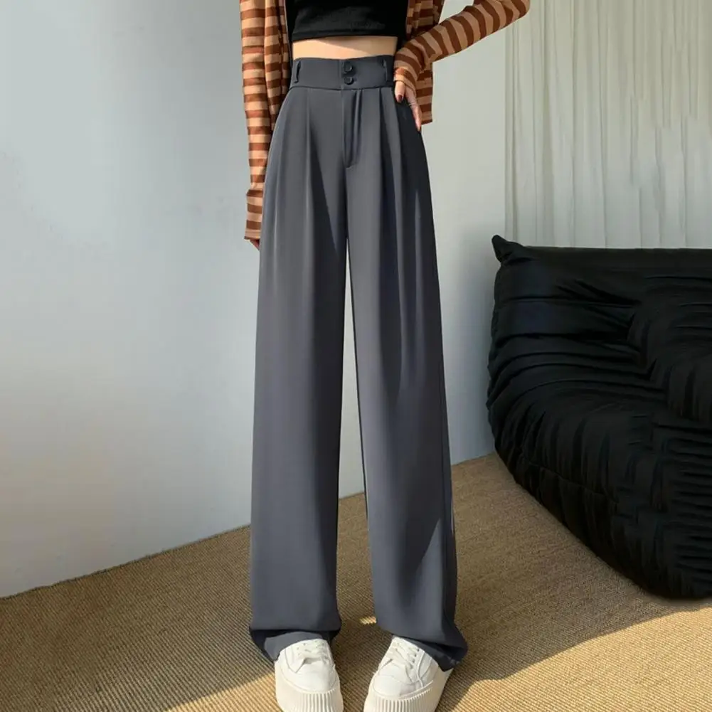 

Women High Waist Suit Pants Loose Fit Straight Leg Trousers Solid Color Women's Suit Pants High Waist Wide Leg Button Zipper