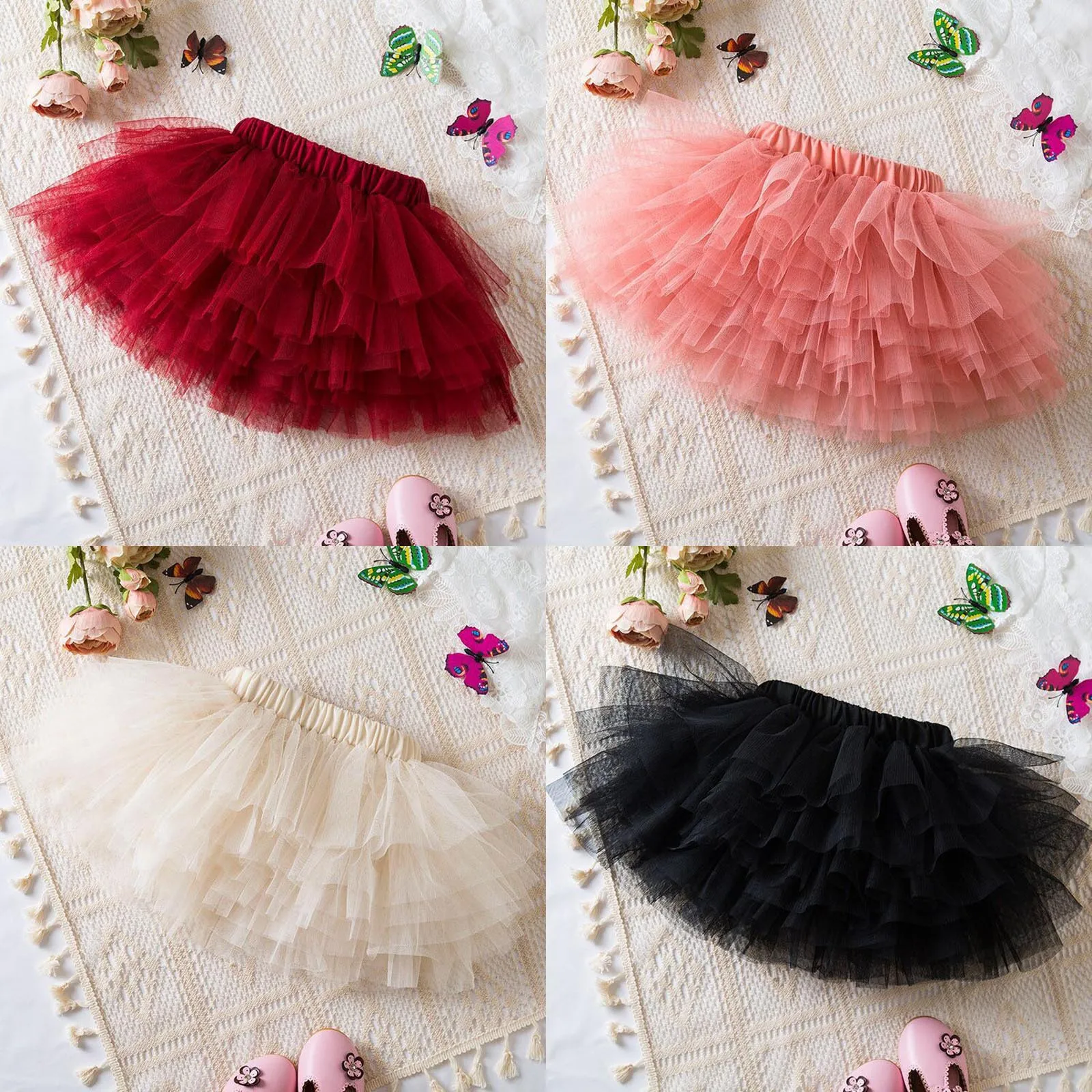 2024 New Casual Toddler Girls Fashion Tutu Skirt Super Cool Rock Style Solid Color Rainbow Tulle Skirt Half Body Princess Dress