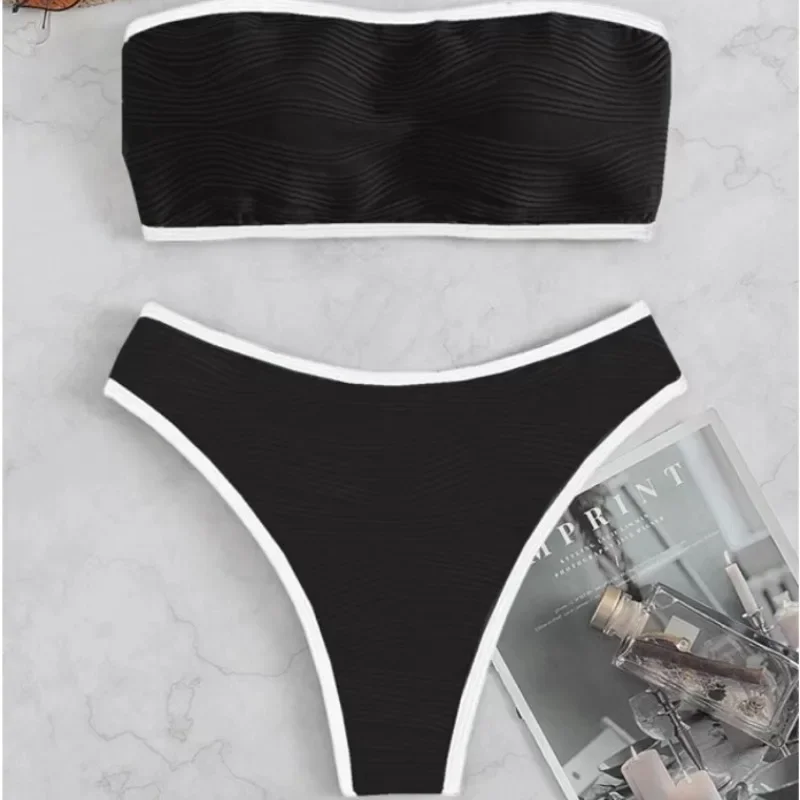 Bandeau Bikini Sexy Women Swimsuit 2025 New Light Brown Black Thong Bikinis Set Swimwear Summer Biquini Bathing Suit Beach Wear